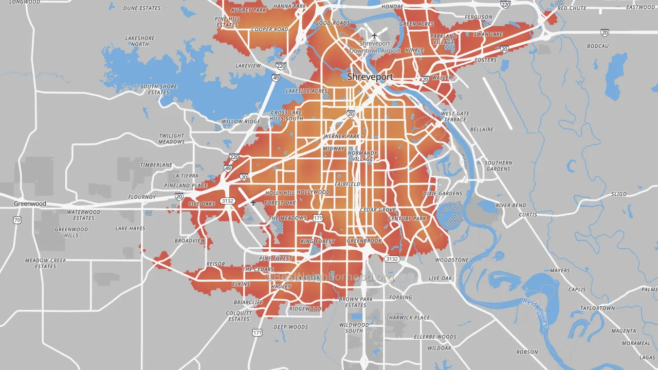 Transit Grade map of Shreveport, LA