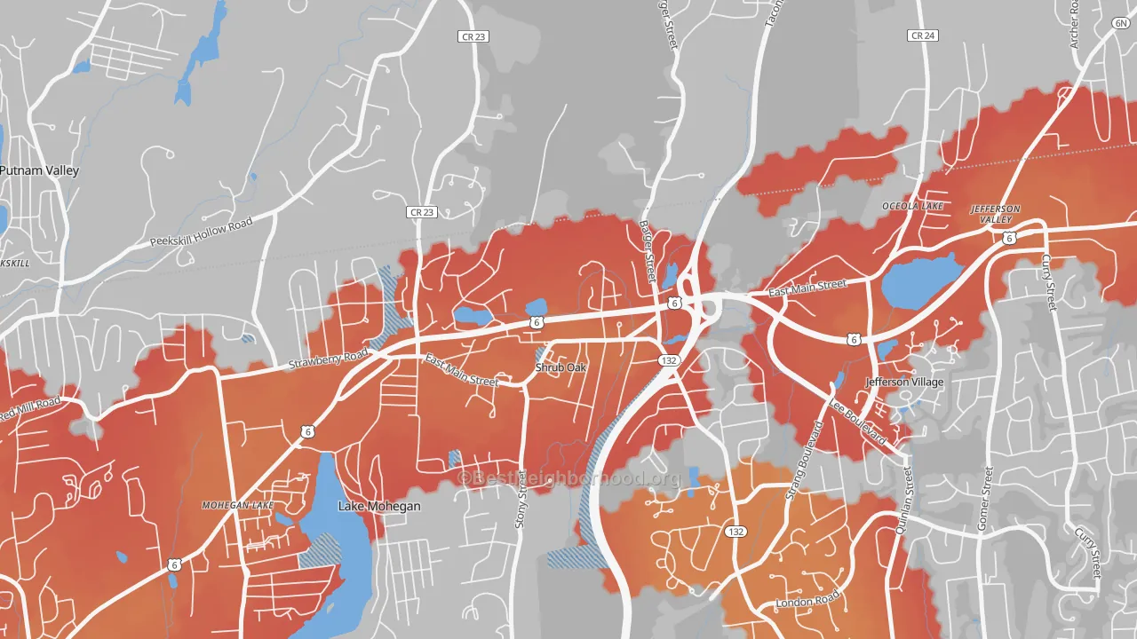 Transit Grade map of Shrub Oak, NY