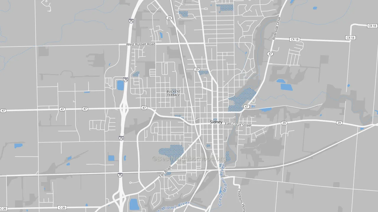 Transit Grade map of Sidney Walnut Avenue Historic District, Sidney, OH