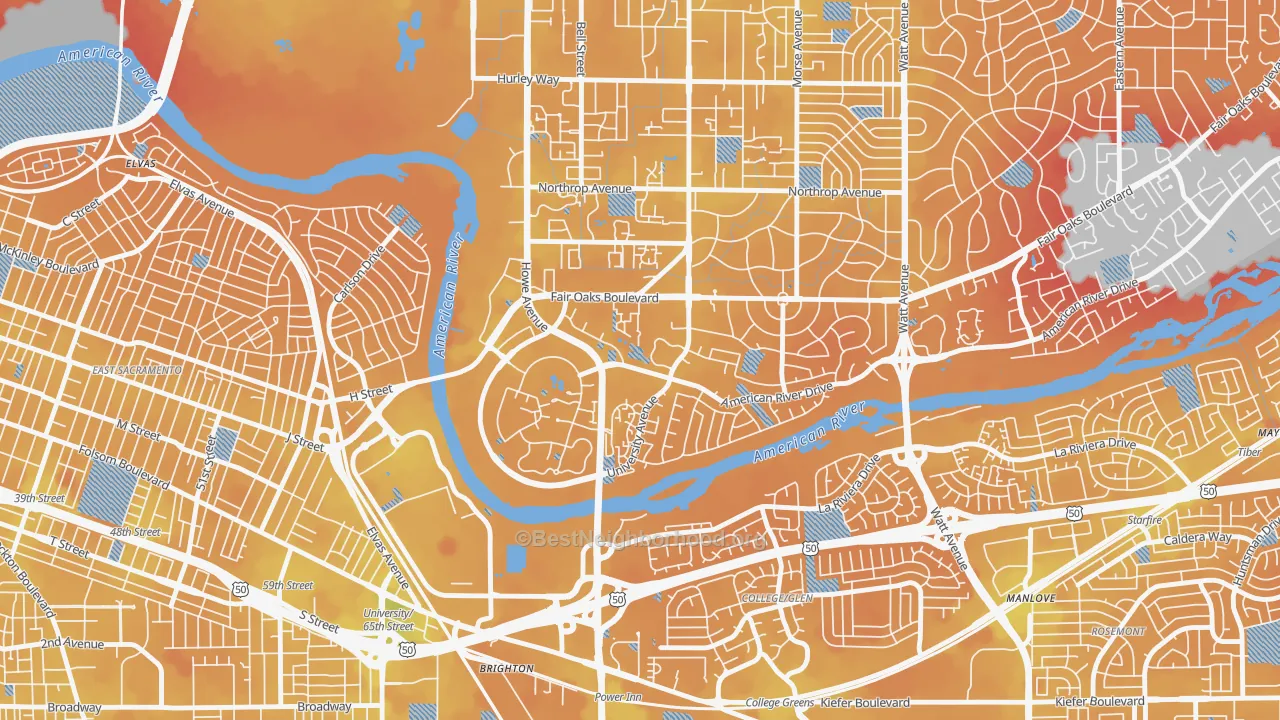 Transit Grade map of Sierra Oaks, Sacramento, CA