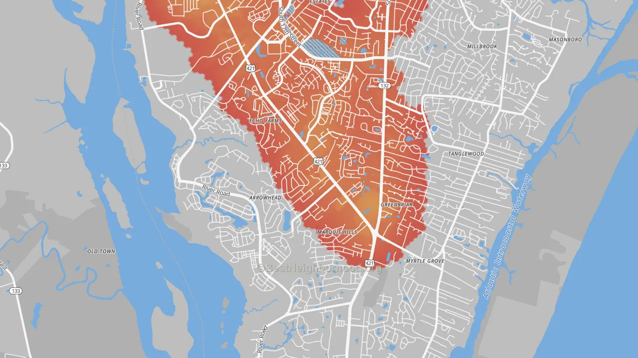 Transit Grade map of Silver Lake, Wilmington, NC