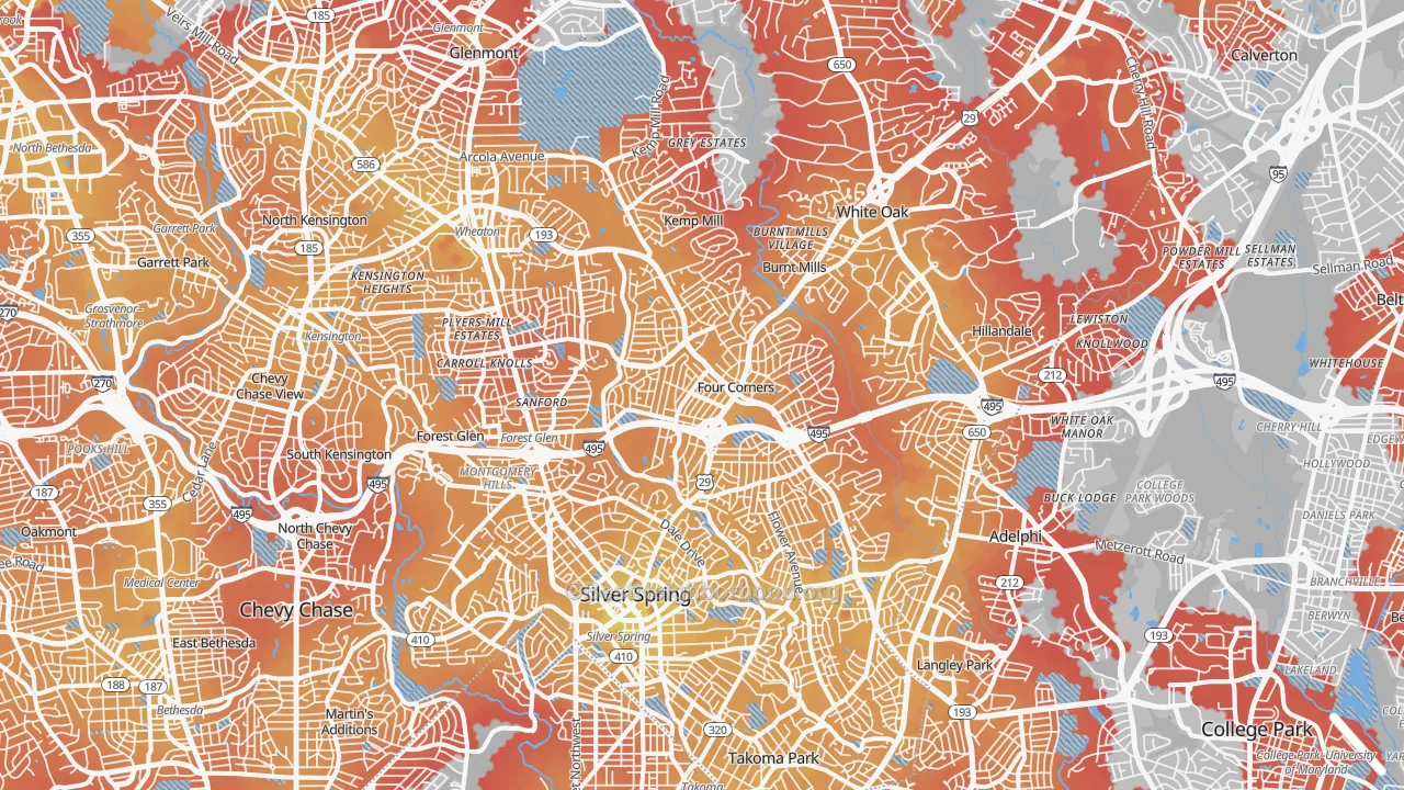 Transit Grade map of Silver Spring, MD