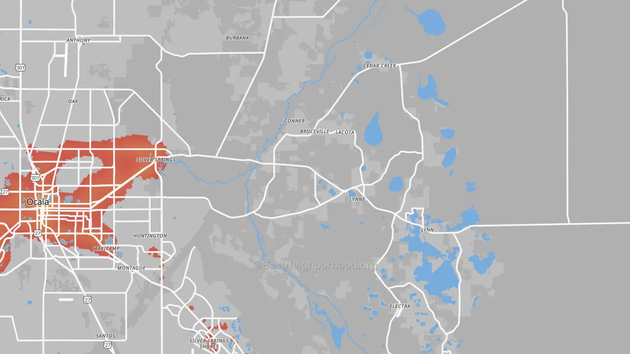 Transit Grade map of Silver Springs, FL