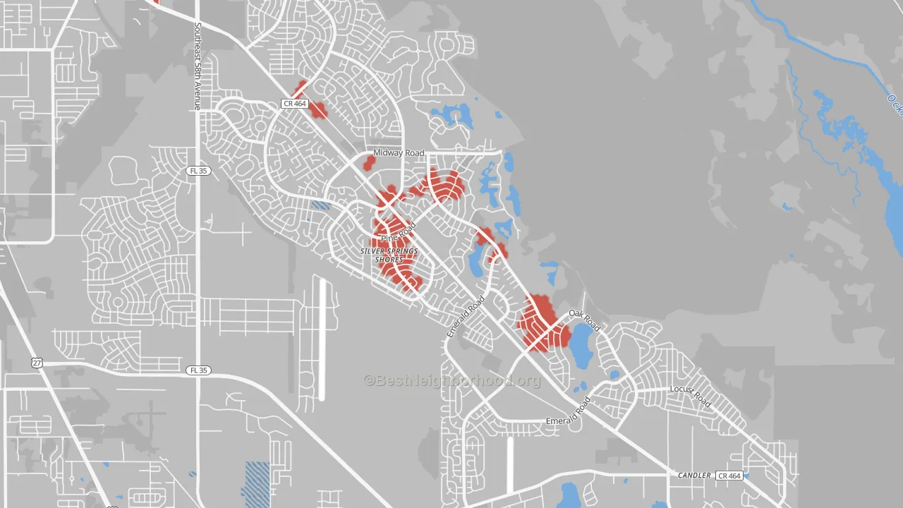 Transit Grade map of Silver Springs Shores, FL