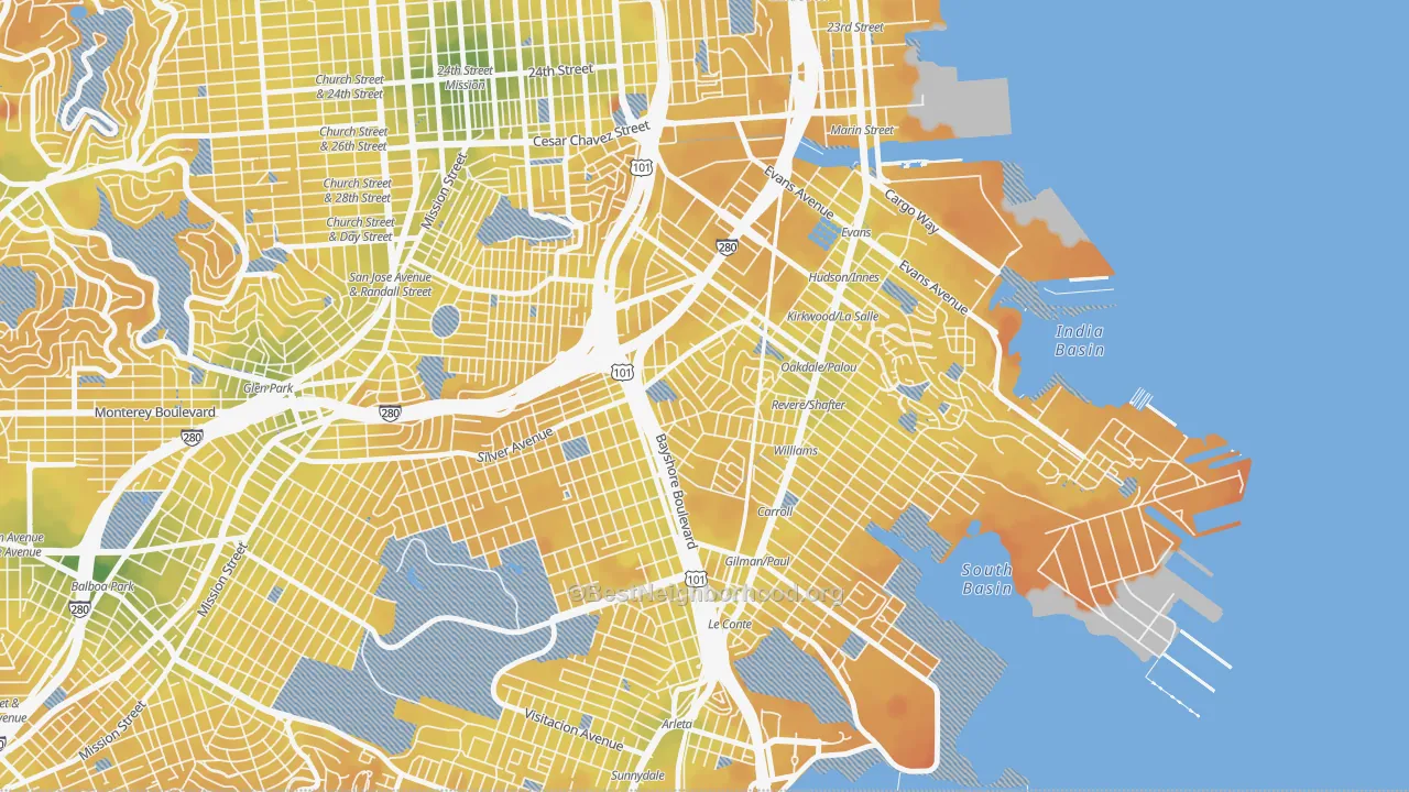 Transit Grade map of Silver Terrace, San Francisco, CA