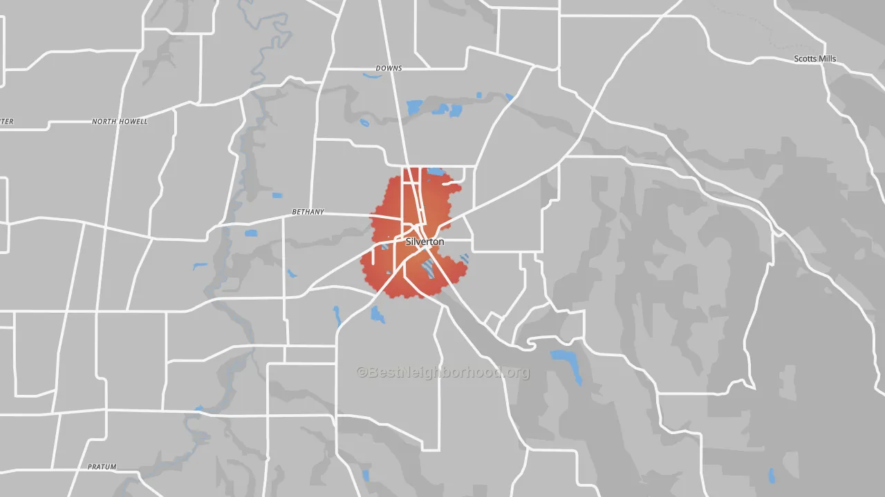 Transit Grade map of Silverton, OR