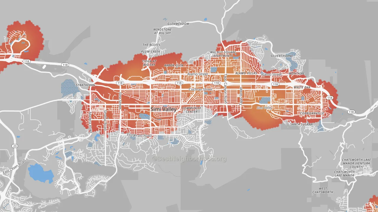 Transit Grade map of Simi Valley, CA