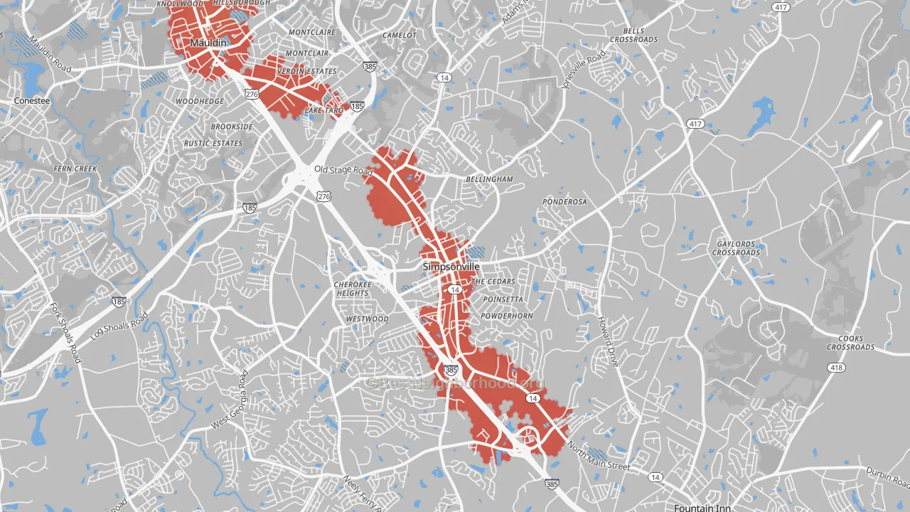Transit Grade map of Simpsonville, SC