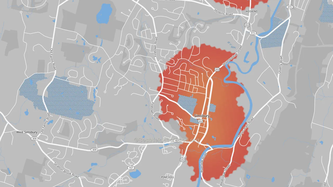 Transit Grade map of Simsbury Center, CT
