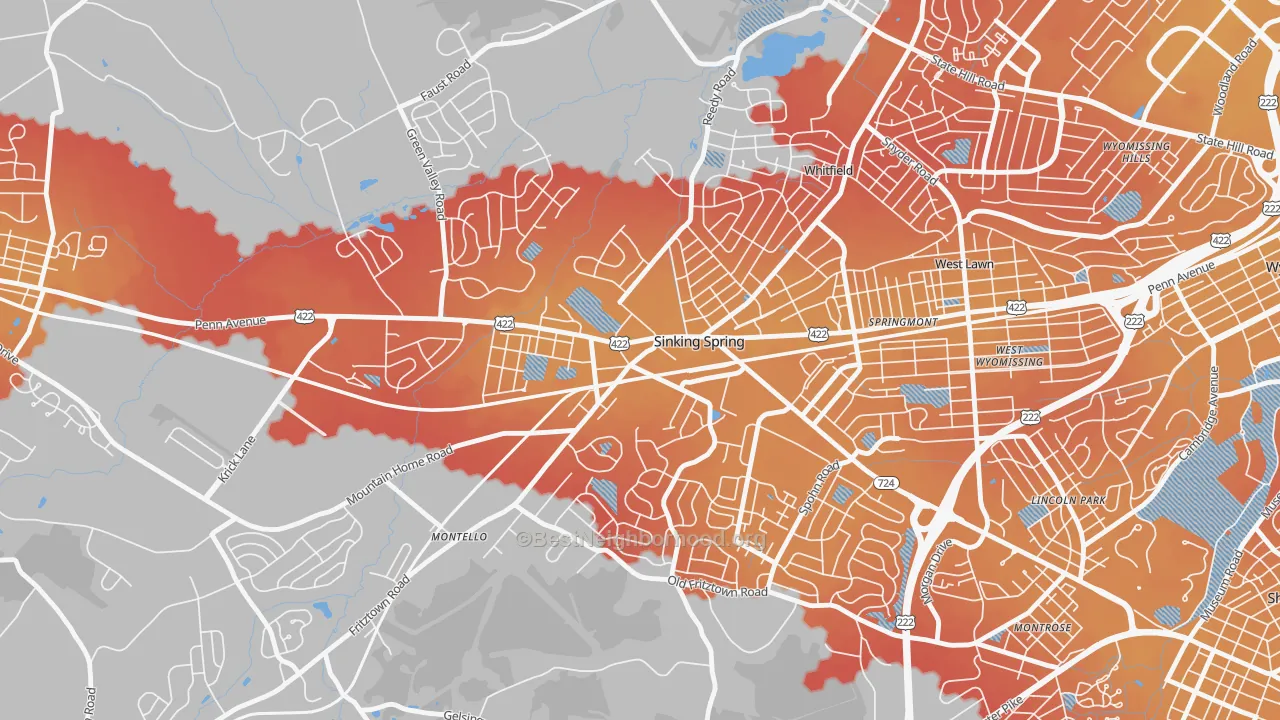 Transit Grade map of Sinking Spring, PA