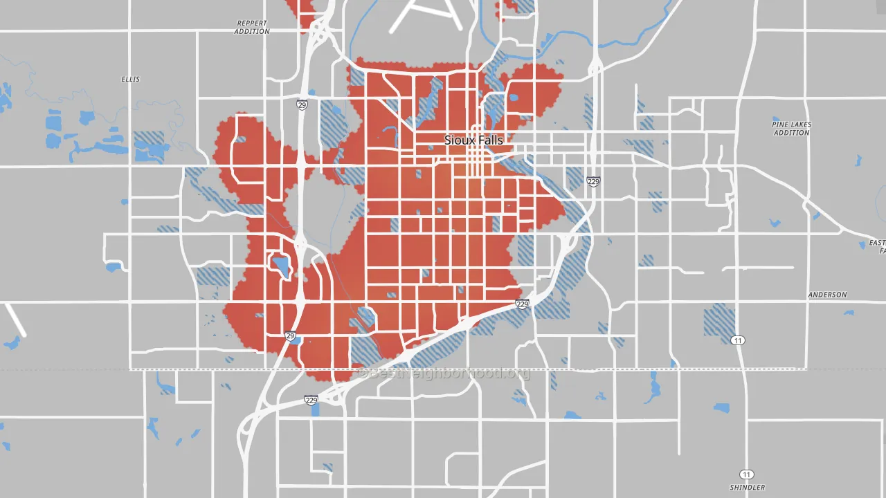 Transit Grade map of Sioux Falls, SD