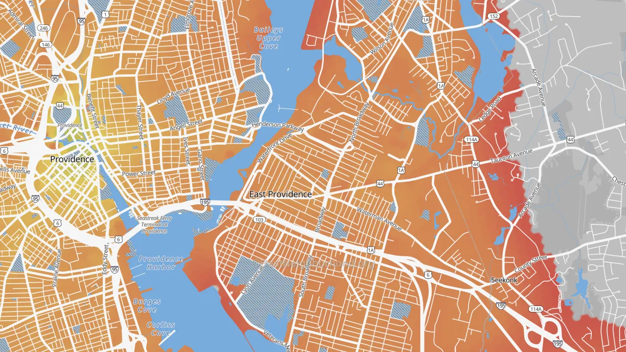 Transit Grade map of Six Corners, East Providence, RI