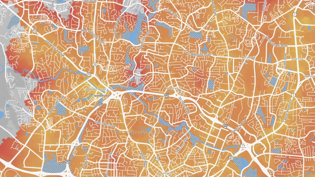 Transit Grade map of Six Forks, Raleigh, NC