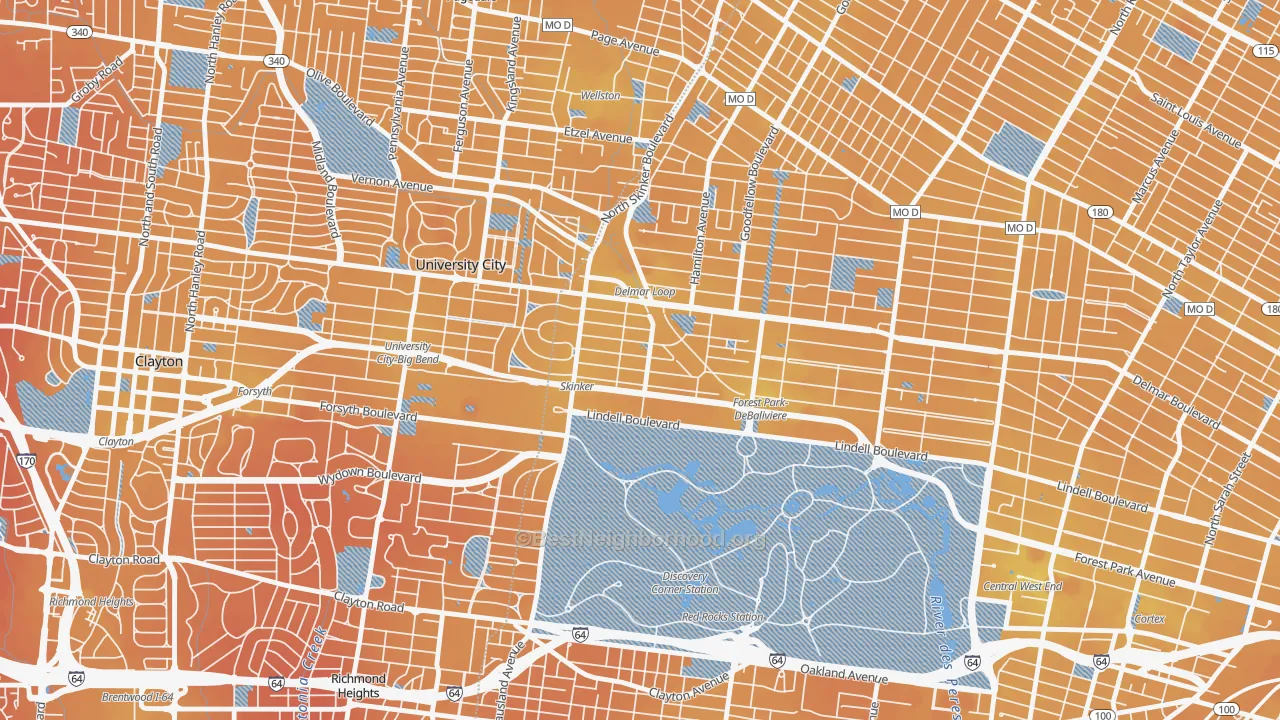 Transit Grade map of Skinker-Debaliviere, St. Louis, MO