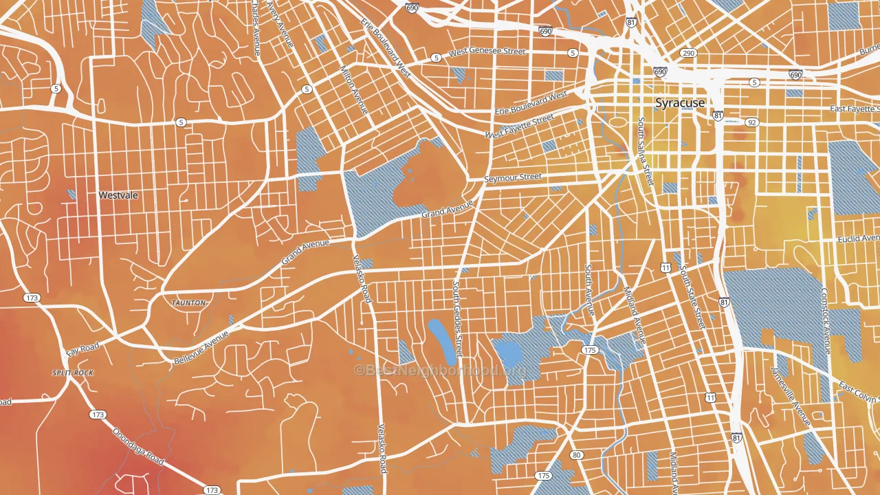 Transit Grade map of Skunk City, Syracuse, NY