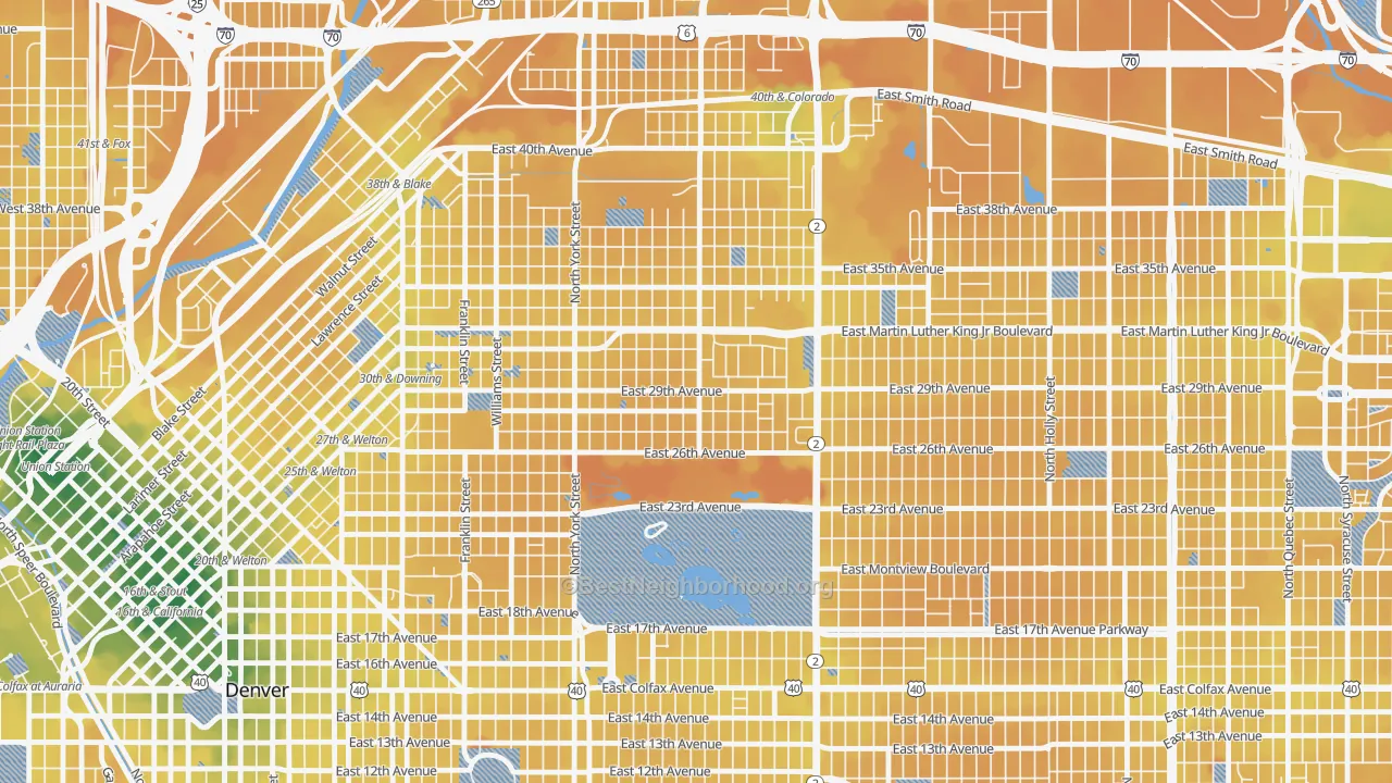 Transit Grade map of Skyland, Denver, CO