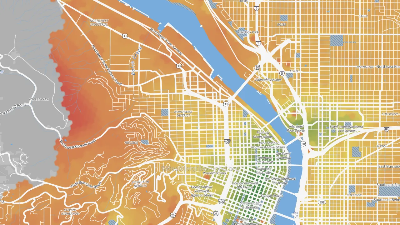 Transit Grade map of Slabtown, Portland, OR