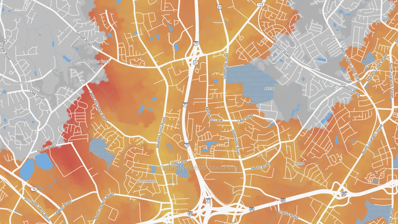 Transit Grade map of Slater Park, Charlotte, NC
