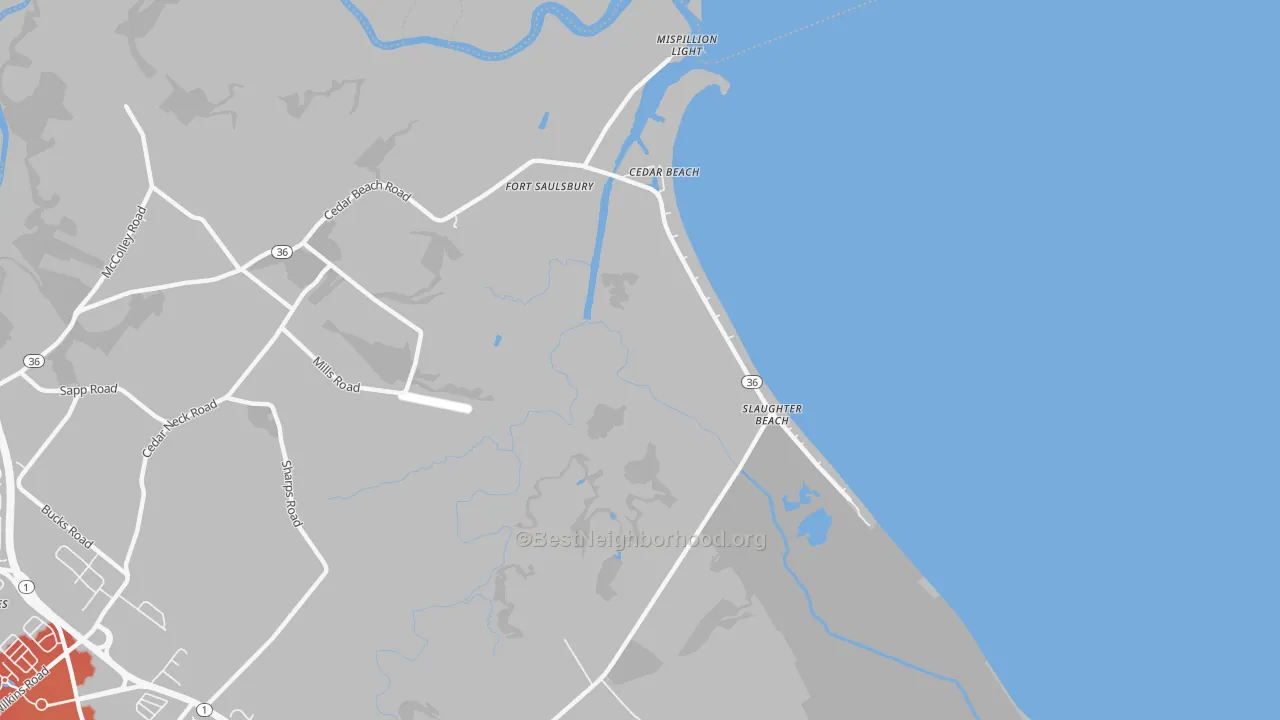 Transit Grade map of Slaughter Beach, DE