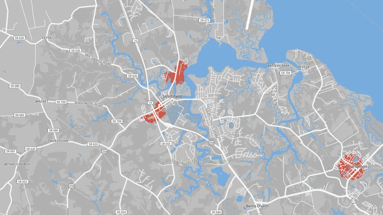 Transit Grade map of Smithfield, VA