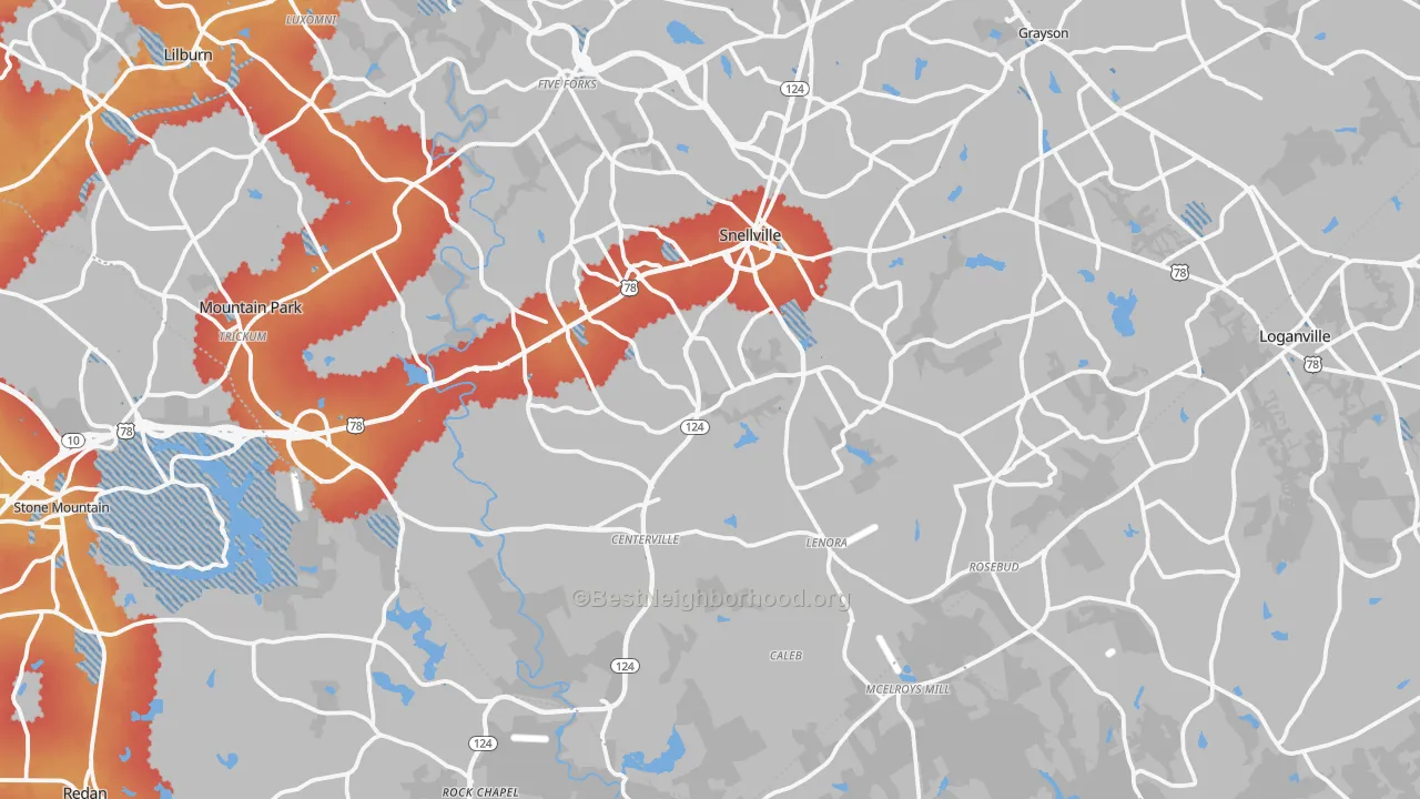 Transit Grade map of Snellville, GA