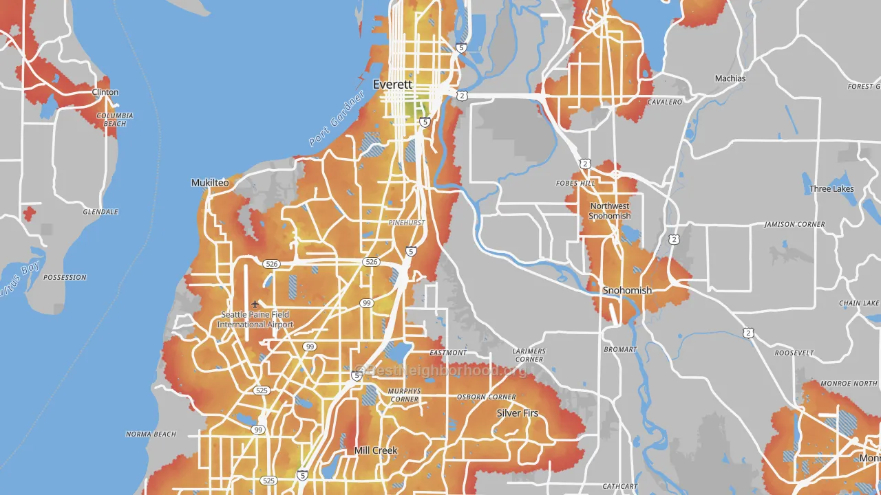 Transit Grade map of Snohomish County, WA