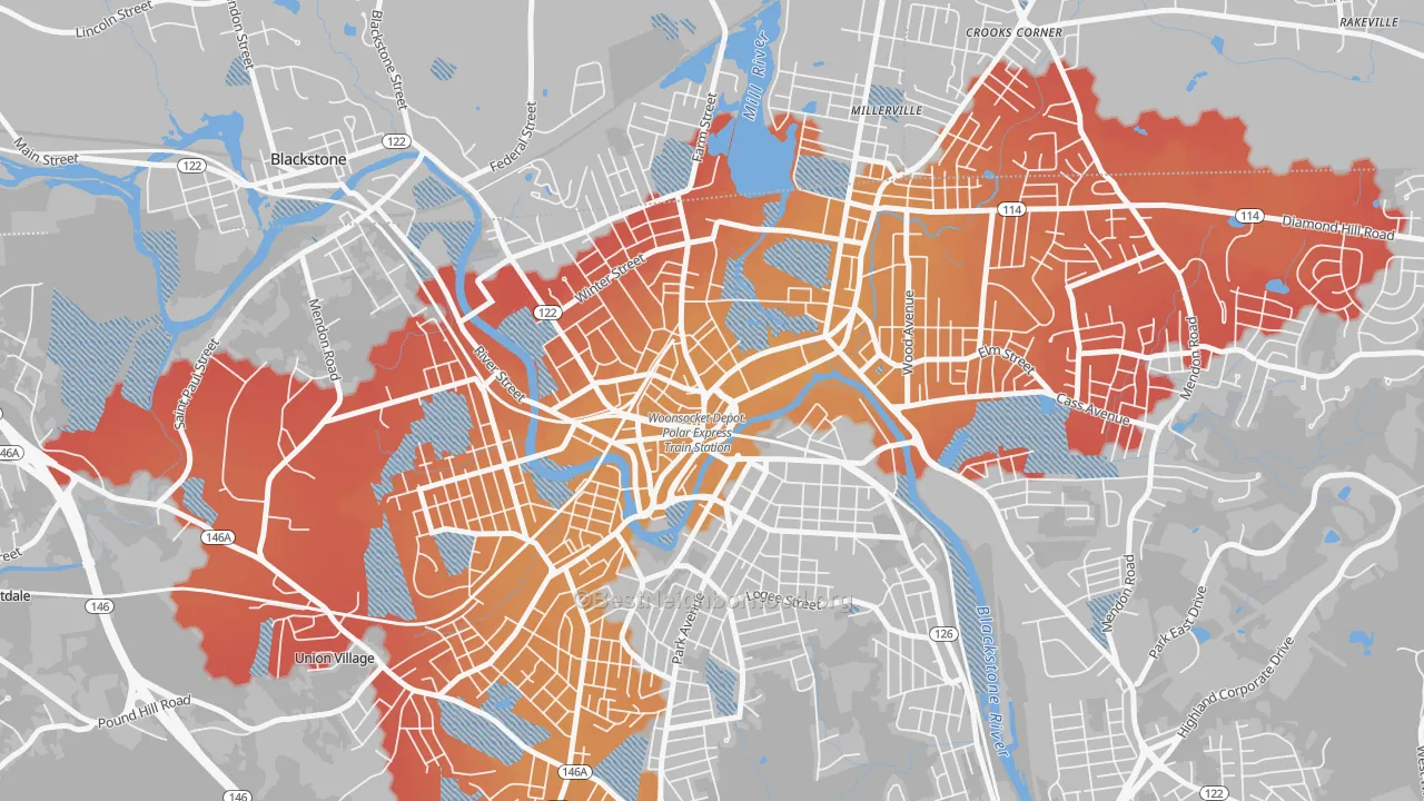 Transit Grade map of Social, Woonsocket, RI