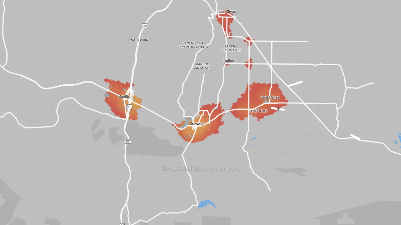 Transit Grade map of Solvang, CA