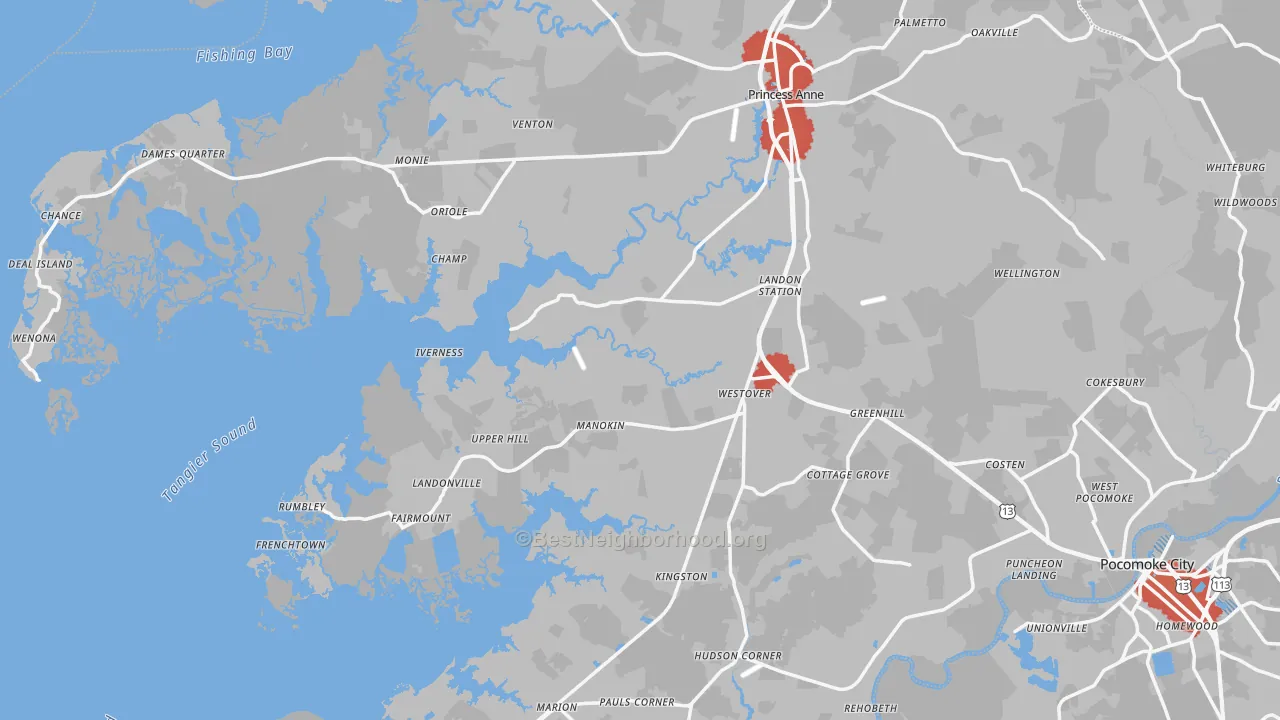 Transit Grade map of Somerset County, MD