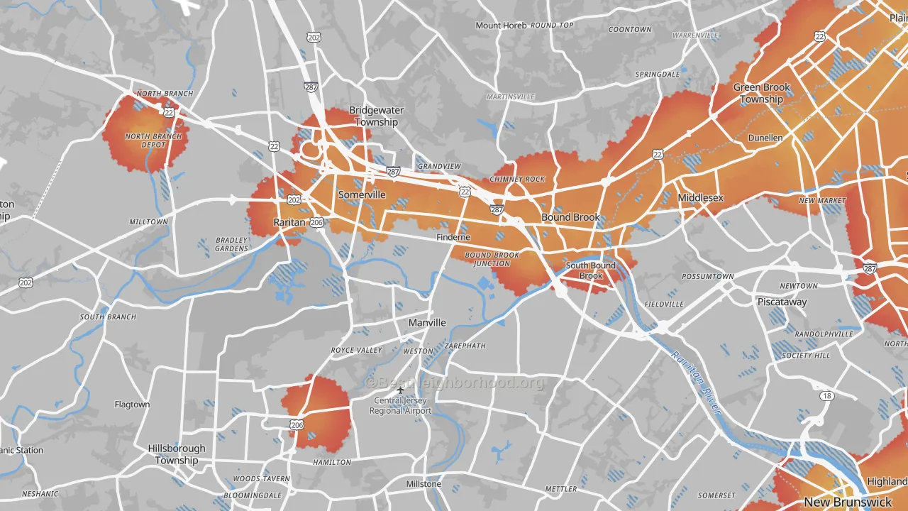 Transit Grade map of Somerset County, NJ