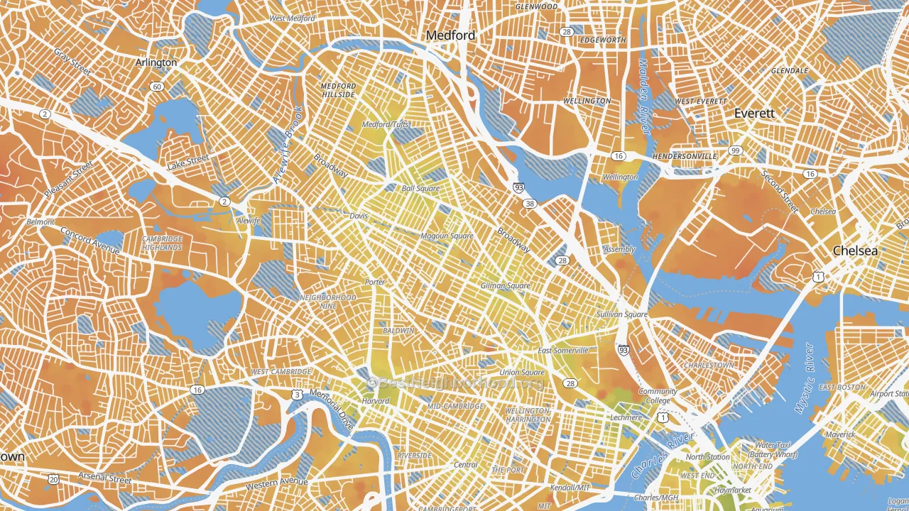 Transit Grade map of Somerville, MA