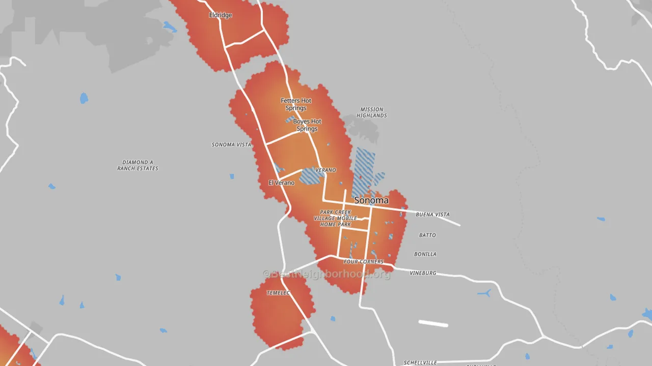 Transit Grade map of Sonoma, CA