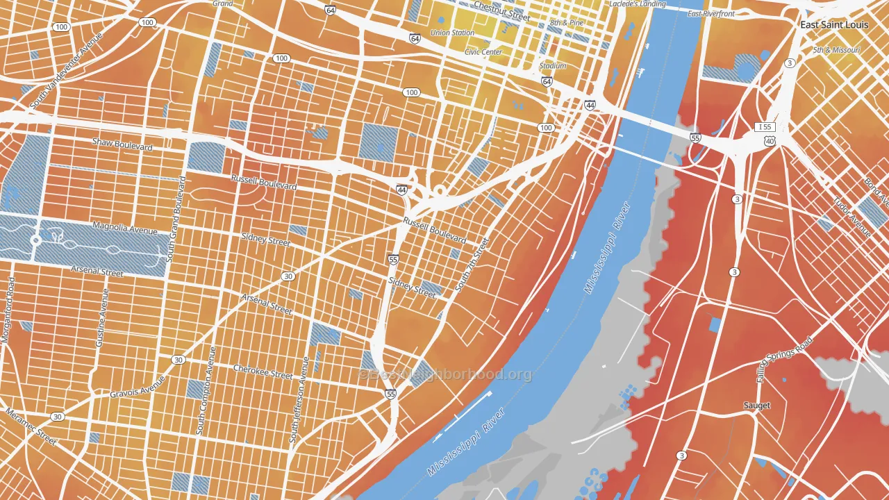 Transit Grade map of Soulard, St. Louis, MO