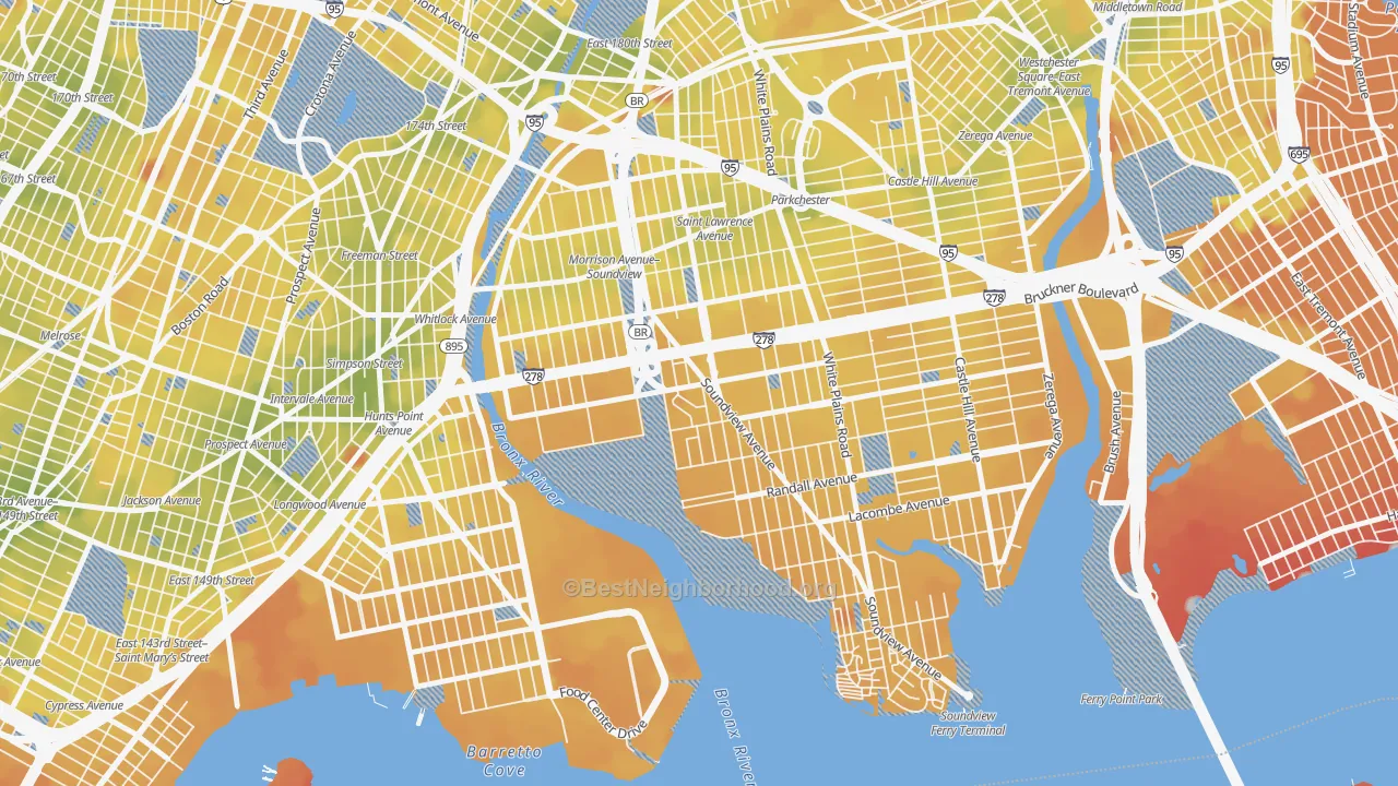 Transit Grade map of Soundview, Bronx, NY