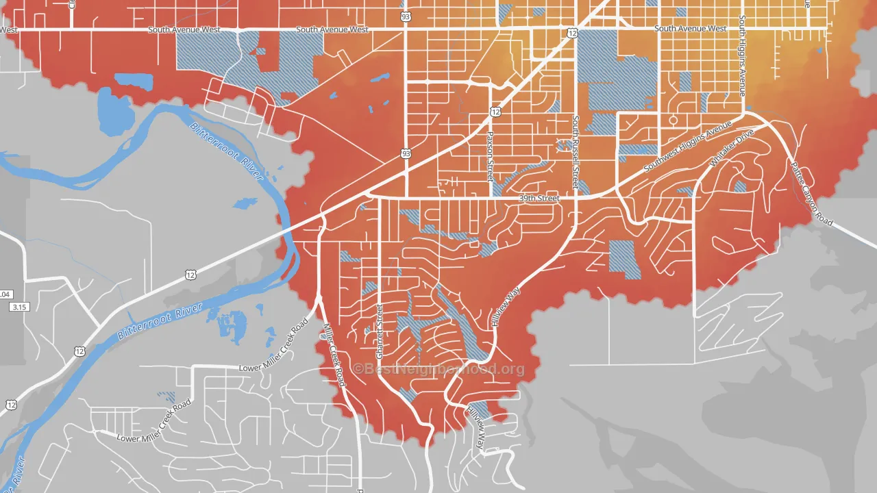 Transit Grade map of South 39th Street, Missoula, MT