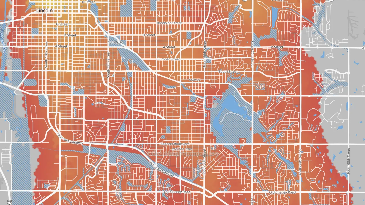 Transit Grade map of South 48th Street, Lincoln, NE
