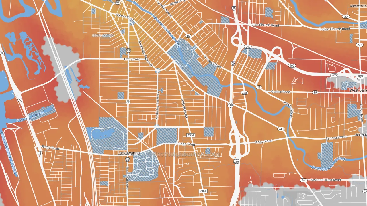 Transit Grade map of South Abbott, Buffalo, NY