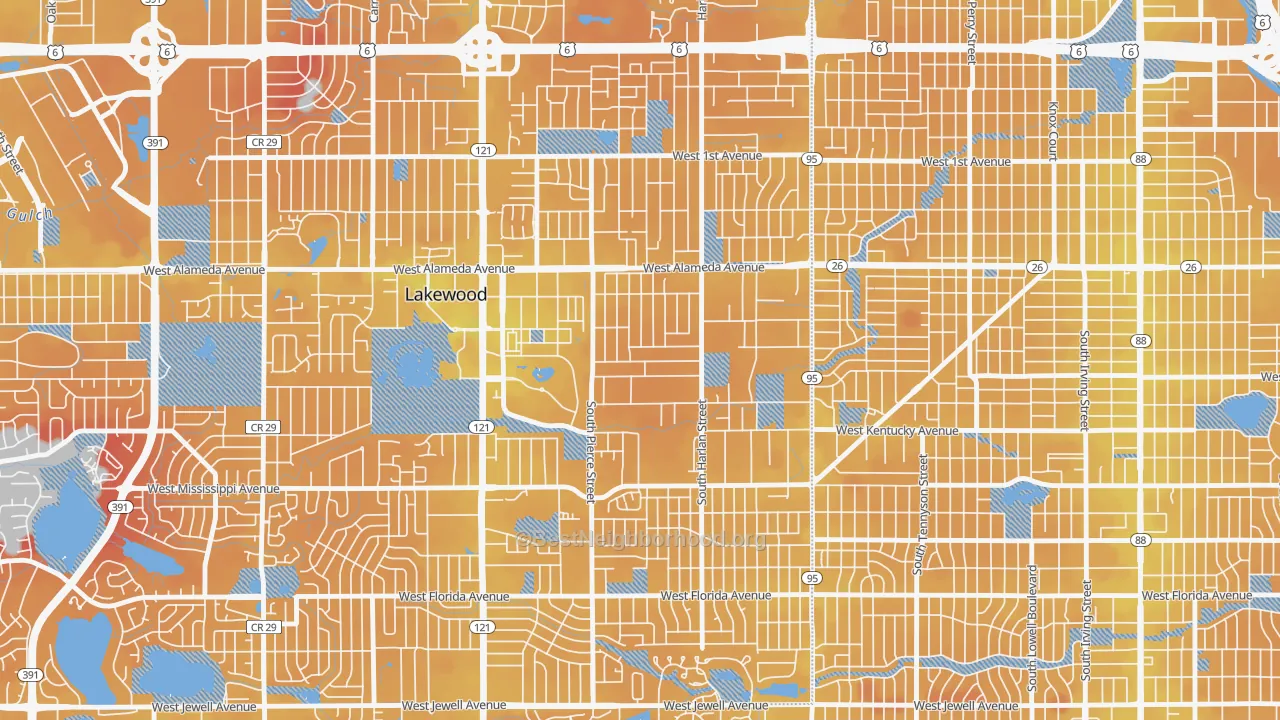 Transit Grade map of South Alameda, Lakewood, CO