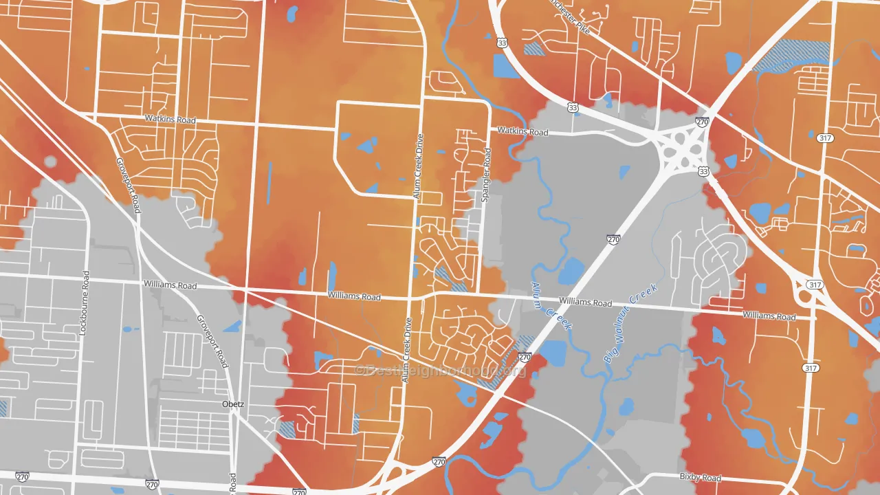 Transit Grade map of South Alum Creek, Columbus, OH