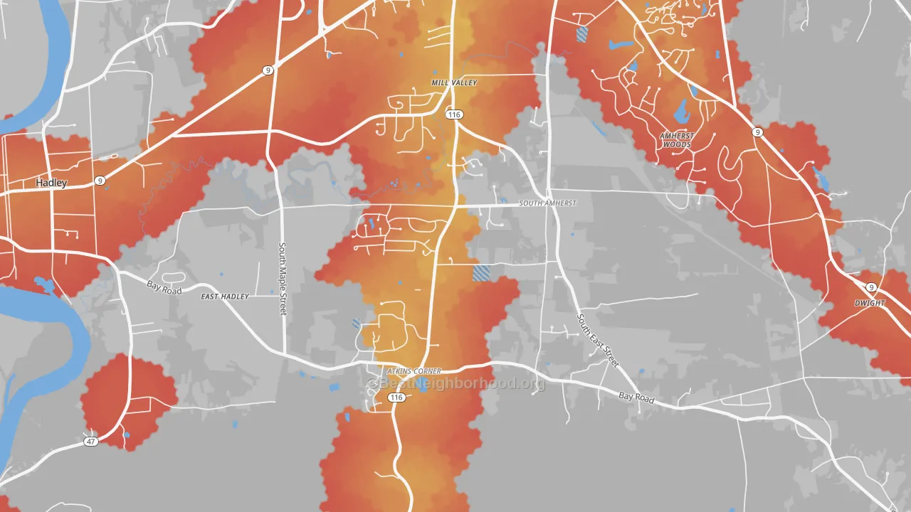 Transit Grade map of South Amherst, Amherst, MA
