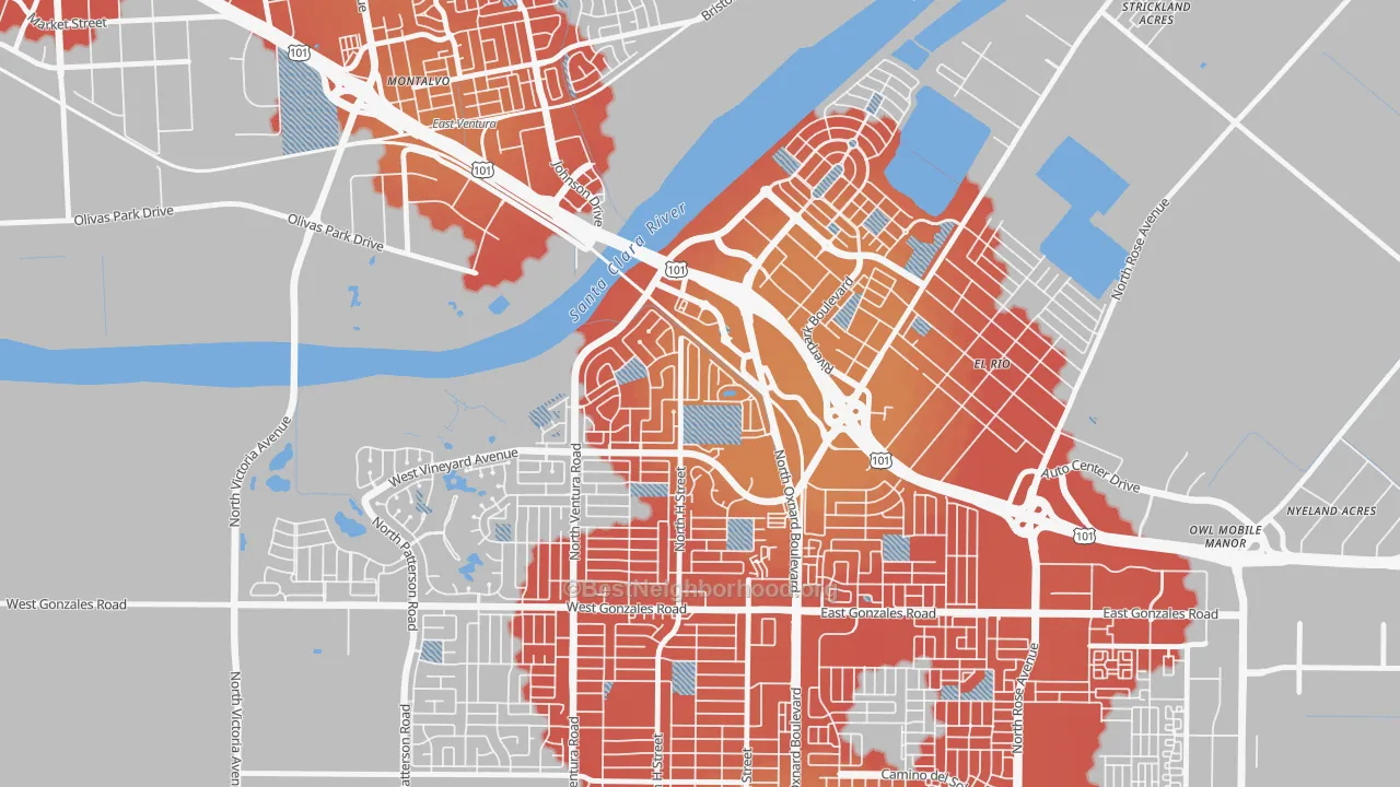 Transit Grade map of South Bank, Oxnard, CA