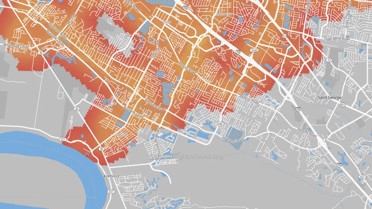 Transit Grade map of South Baton Rouge, Baton Rouge, LA