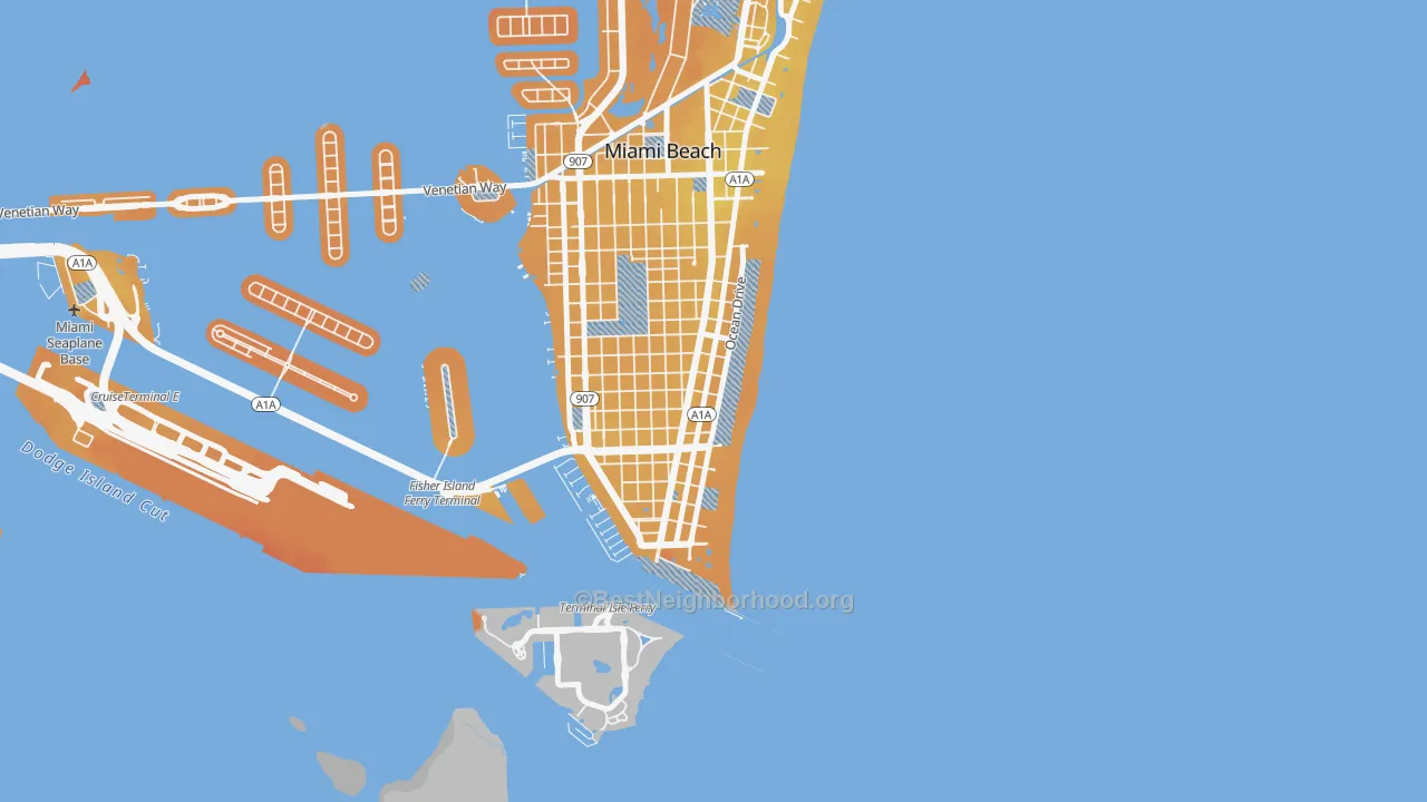 Transit Grade map of South Beach Miami Beach, Miami Beach, FL