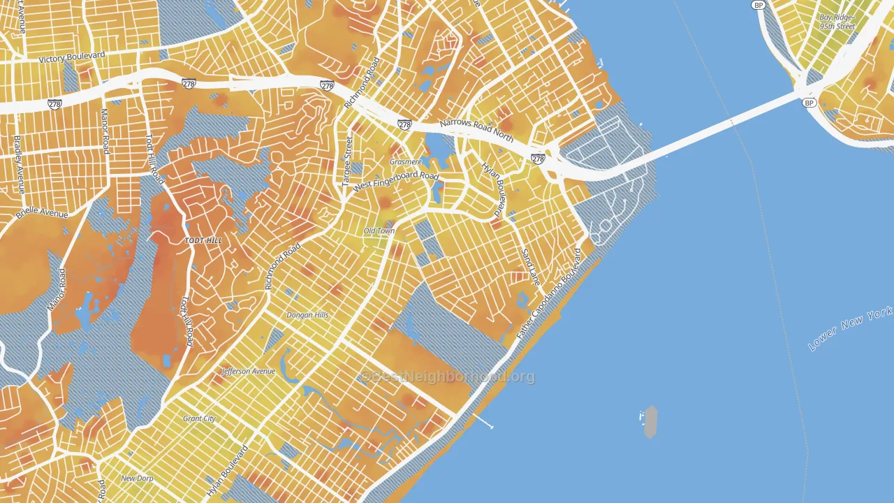 Transit Grade map of South Beach, Staten Island, NY