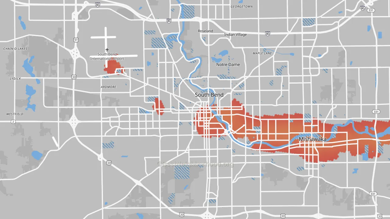 Transit Grade map of South Bend, IN