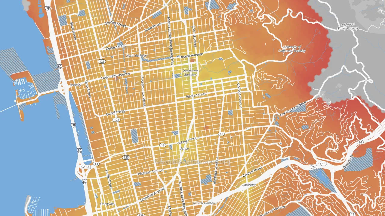 Transit Grade map of South Berkeley, Berkeley, CA