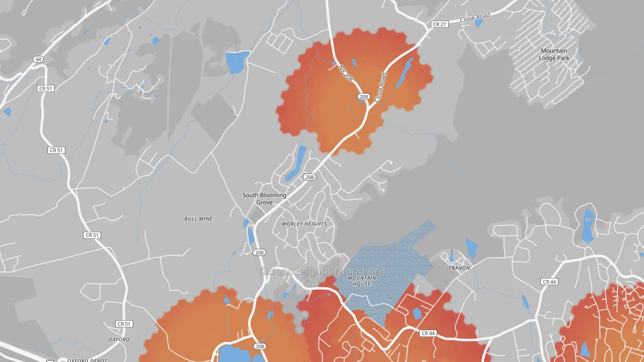 Transit Grade map of South Blooming Grove, NY