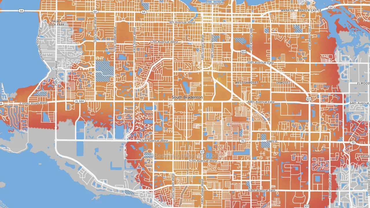 Transit Grade map of South Bradenton, FL