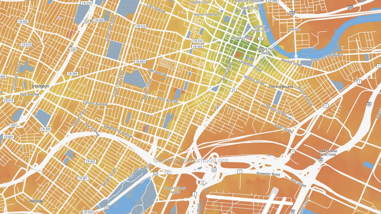 Transit Grade map of South Broad Street, Newark, NJ