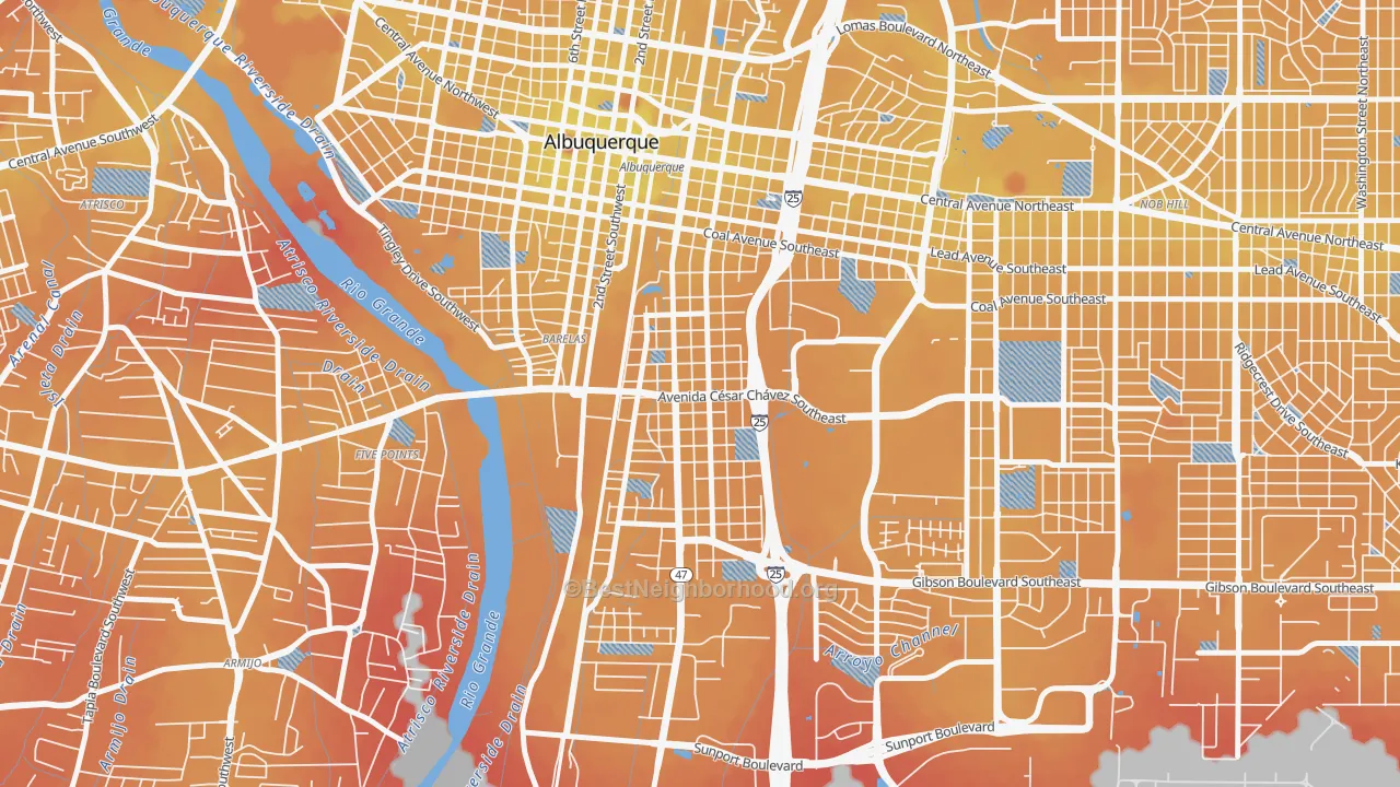 Transit Grade map of South Broadway, Albuquerque, NM